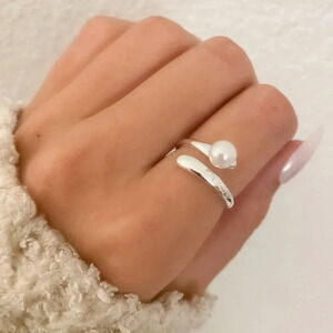 925 Sterling Silver Pearl Ring Minimalist Dainty Ring Pearl Accent Ring